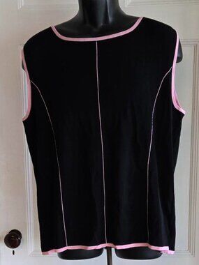 Black top w/ Pink trim Knit Tank Top Stretchy Sleeveless Size 3X